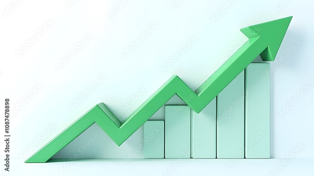 On the graph, there is a green arrow prominently pointing upwards, indicating a positive trend or increase in the data representation On the graph, there is a green arrow prominently pointing upwards, indicating a positive trend or increase in the data representation