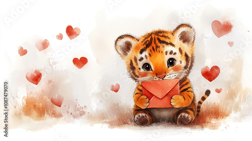 Tiger cub holding paper close-up photo