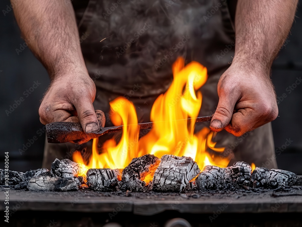 Blacksmith forging elegant ironwork, handcrafted, traditional techniques