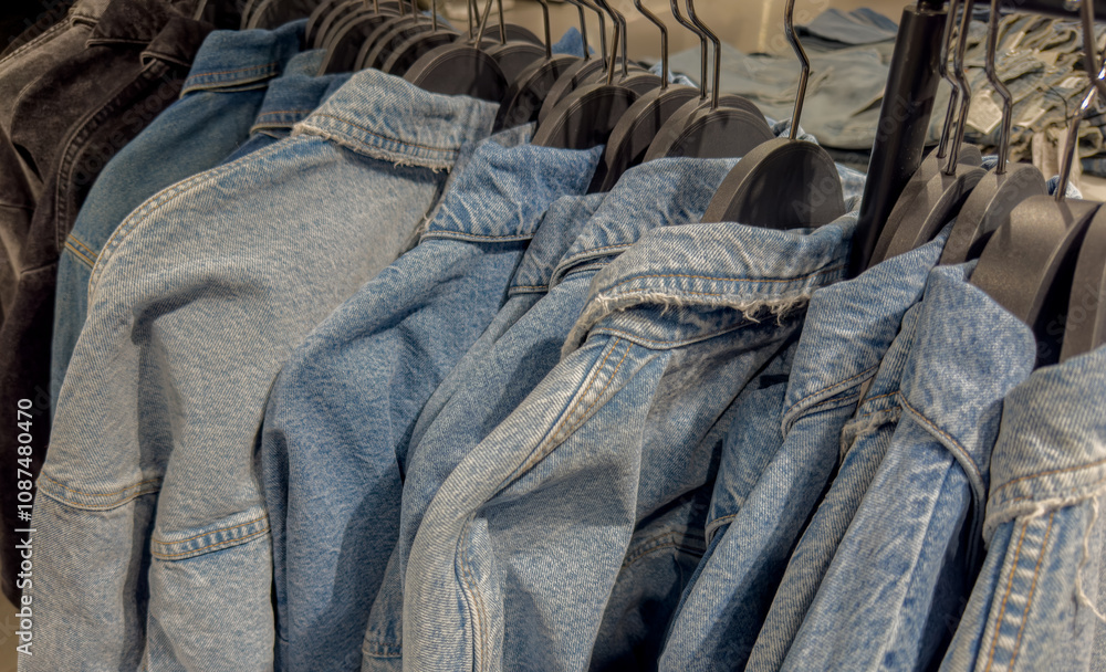 Jeansjacken auf einem Kleiderständer