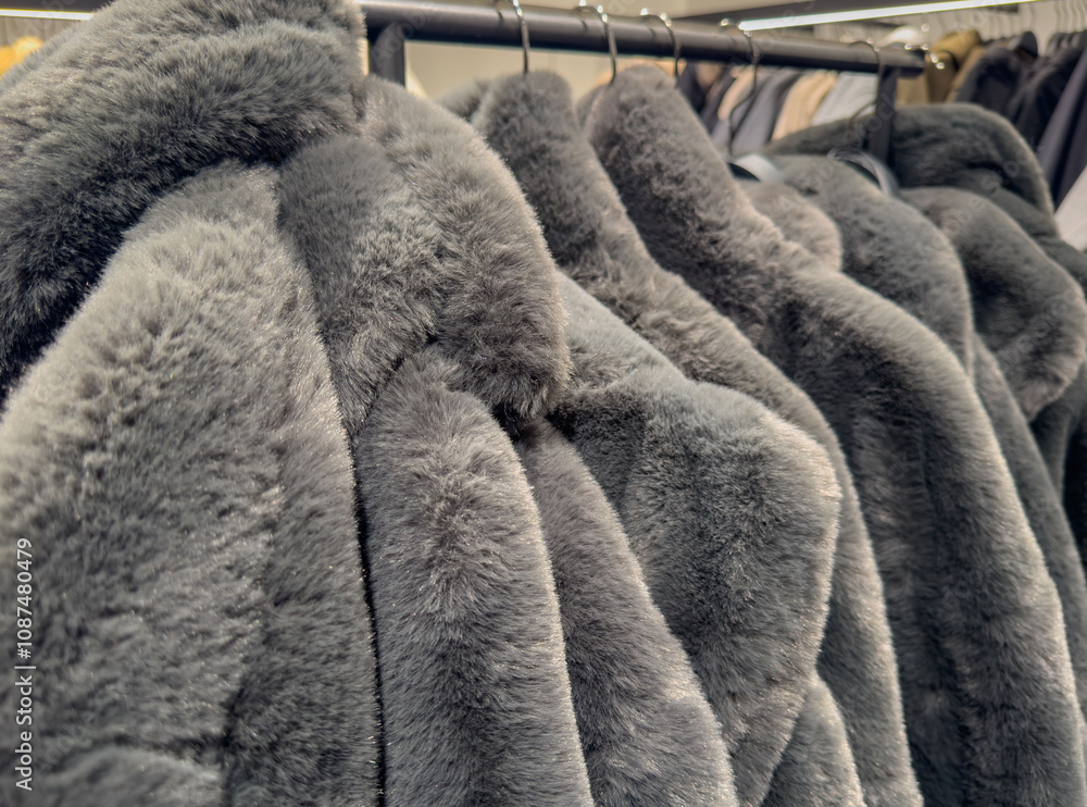 Kunstfell Winterjacke im Winterschlussverkauf auf einem Kleiderständer