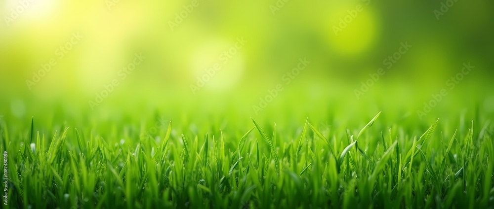 Green lawn with fresh grass outdoors, ground level perspective Green lawn with fresh grass outdoors, ground level perspective
