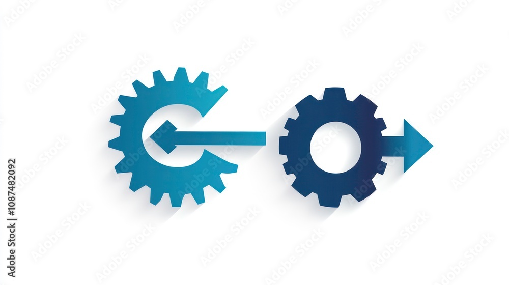 Two blue gears with arrows pointing to the right, symbolizing workflow, progress, and process. Two blue gears with arrows pointing to the right, symbolizing workflow, progress, and process.