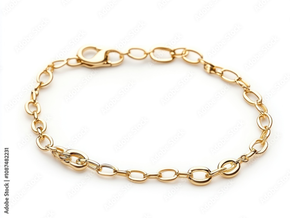 A gold chain bracelet with oval links and a lobster clasp. A gold chain bracelet with oval links and a lobster clasp.