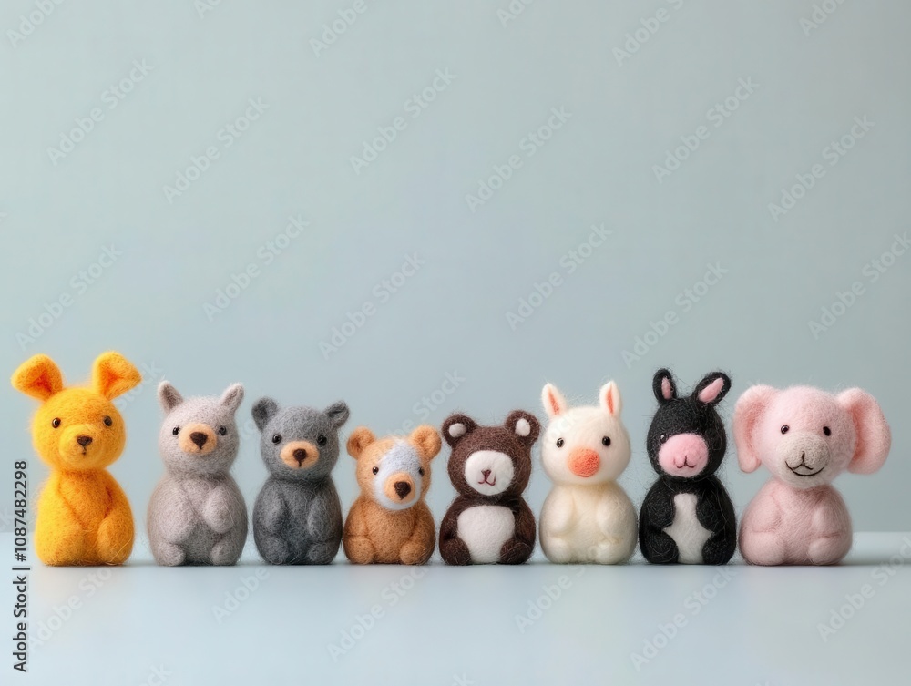 Naklejka premium Detailed needlefelting of animal figures, handcrafted, whimsical traditions