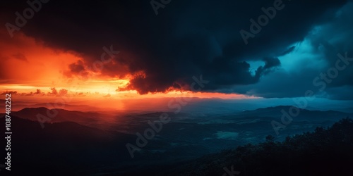 Dramatic dark contrasting sunset over stunning natural landscapes creates a mesmerizing scene. Experience the beauty of the dark contrasting sunset illuminating the natural landscapes.