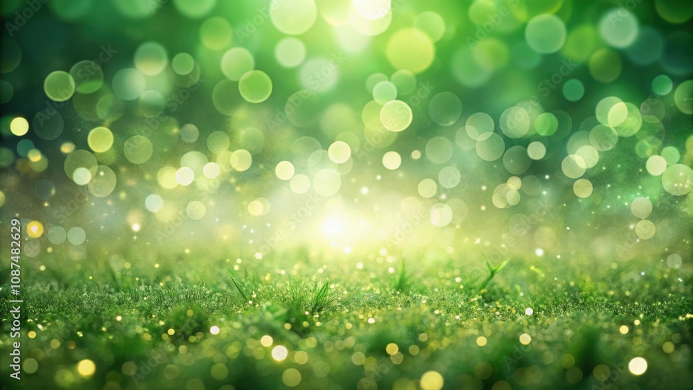 A magical green meadow with a soft glow of light, the bokeh of the trees creating a dreamy atmosphere. A magical green meadow with a soft glow of light, the bokeh of the trees creating a dreamy atmosphere.
