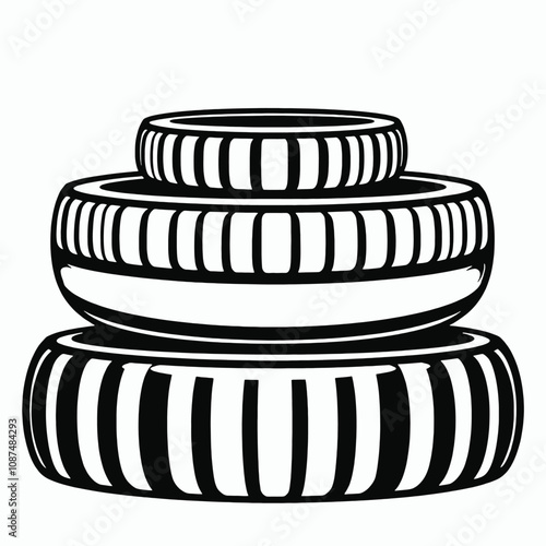 a black and white illustration of a stack of three cylindrical objects