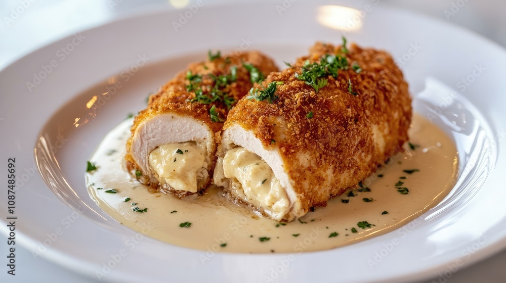 Crispy Chicken with Creamy Filling and Sauce Crispy Chicken with Creamy Filling and Sauce