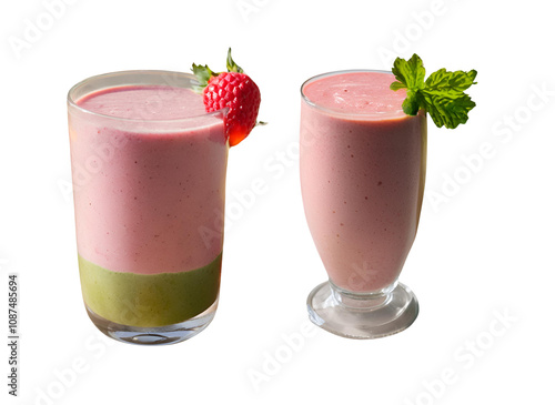 Fresh strawberry shake with mint and kiwi in a glass