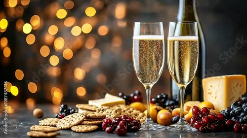 Festive Sparkling Wine Celebration With Cheese And Fruit