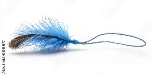 Interactive cat toy featuring a feather on a string in blue and gray, perfect for engaging and entertaining your feline friend with fun playtime activities. photo