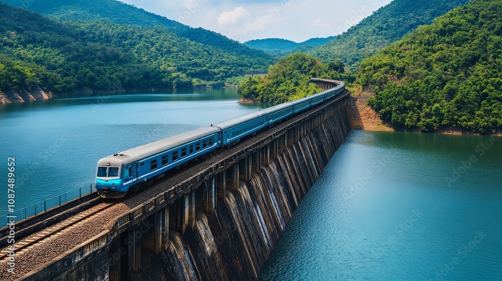 A vibrant Thai train entering a tunnel carved into a rocky mountain. A vibrant Thai train entering a tunnel carved into a rocky mountain.