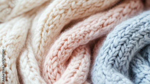 Soft knitted fabric in light pastel tones cozy blanket texture for winter home decor