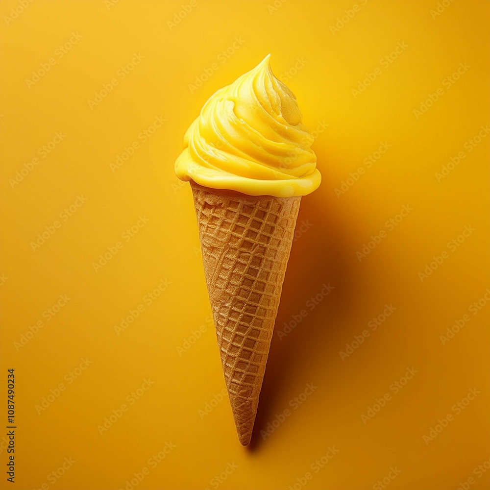 Yellow ice Cream cone, on a yellow background. Yellow ice Cream cone, on a yellow background.