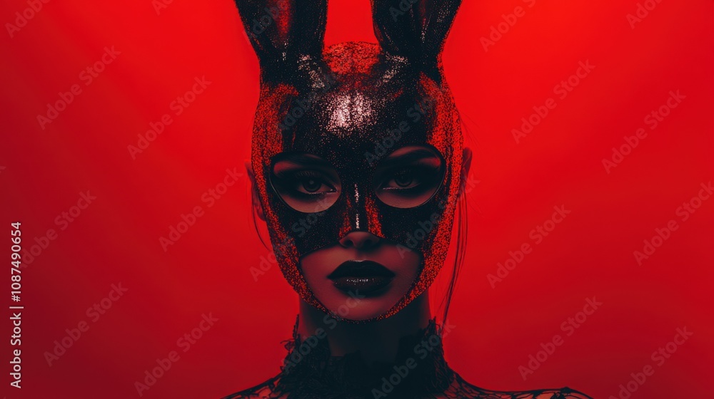 Mystical Bunny Mask with Striking Red Background Mystical Bunny Mask with Striking Red Background