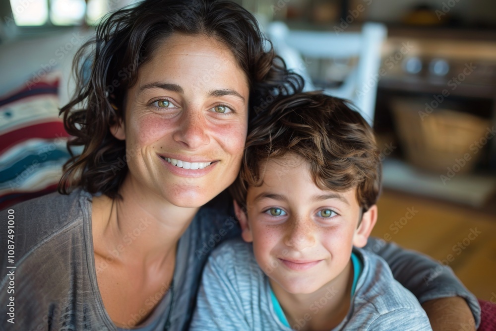 Affectionate moment between smiling mother and son at home Affectionate moment between smiling mother and son at home