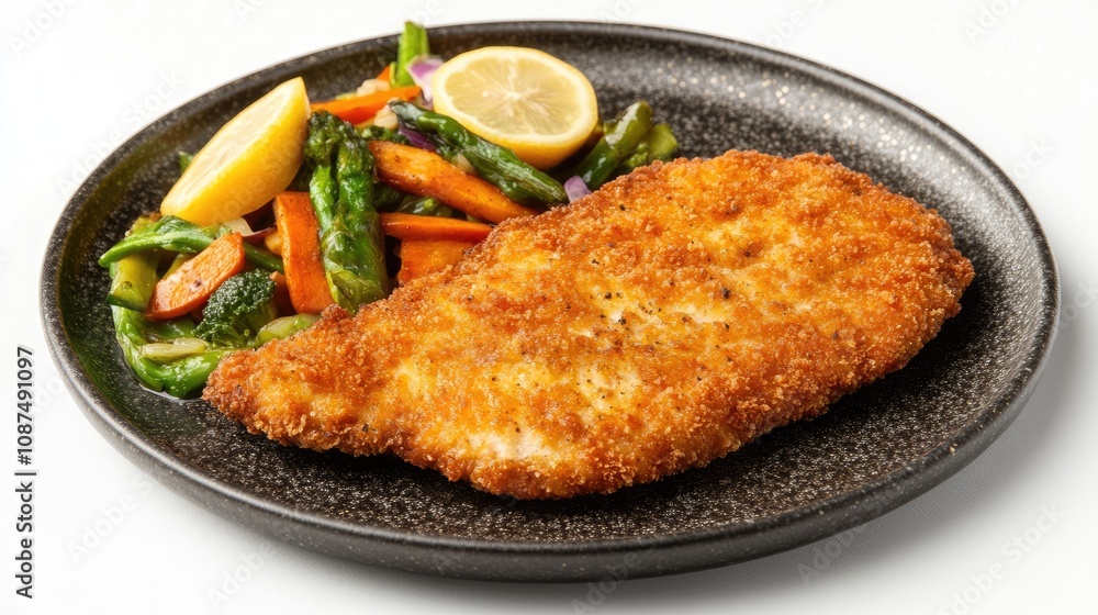 Crispy Fried Fish with Colorful Vegetable Medley Crispy Fried Fish with Colorful Vegetable Medley