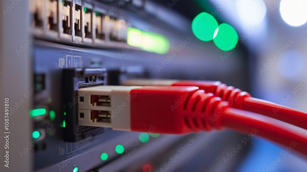 Internet cable being plugged into a network port device technology copy space background Internet cable being plugged into a network port device technology copy space background