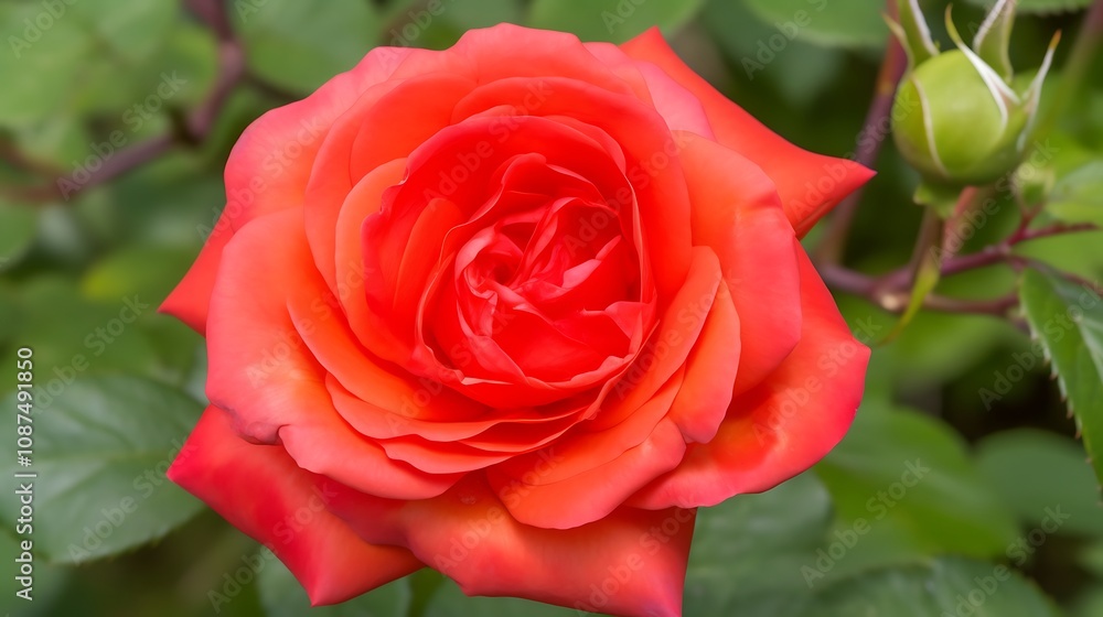 A Single Vivid Coral Rose Blooms Beautifully A Single Vivid Coral Rose Blooms Beautifully