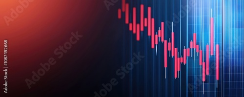 Finance of renewable energy stocks concept. A vibrant abstract representation of a stock market chart, showcasing fluctuating prices with a blend of red and blue colors.