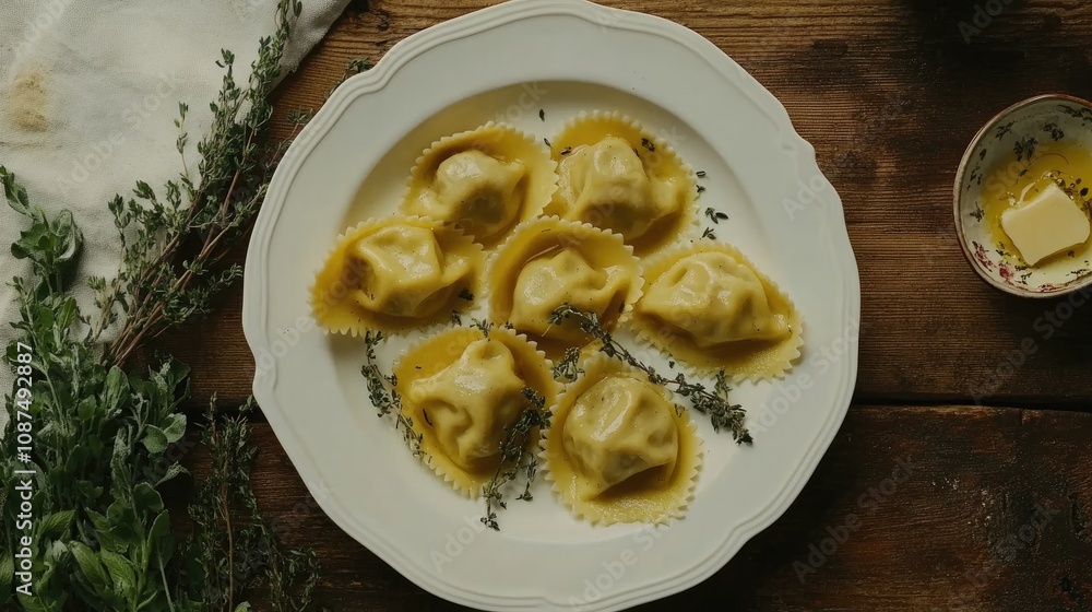 Delicious Fresh Ravioli with Herbs and Butter Sauce Delicious Fresh Ravioli with Herbs and Butter Sauce