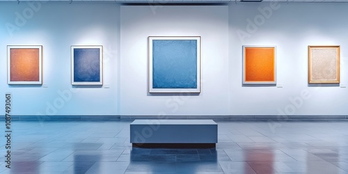 White frame on the wall, showcasing an empty frame in a gallery setting, invites creativity and imagination. The empty frame serves as a canvas for personal expression within the gallery. photo