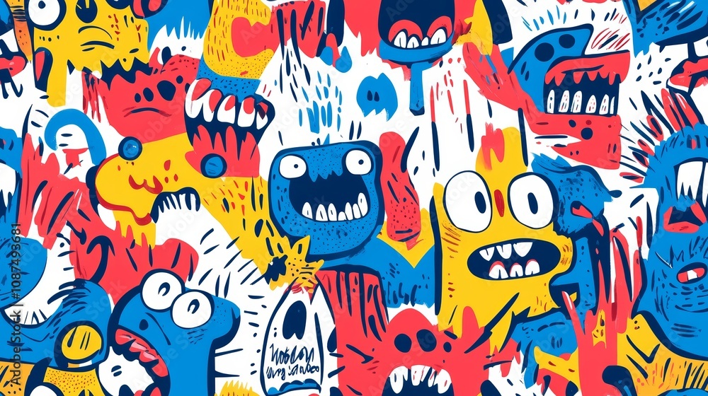 Vibrant and Playful Monster Doodles Seamless Pattern - Colorful Cartoon Creatures Background for Kids and Creative Projects Vibrant and Playful Monster Doodles Seamless Pattern - Colorful Cartoon Creatures Background for Kids and Creative Projects
