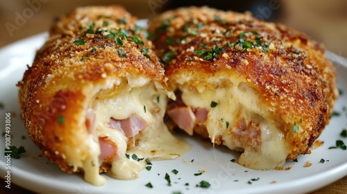 Crispy Chicken Cutlet with Cheese and Ham Filling