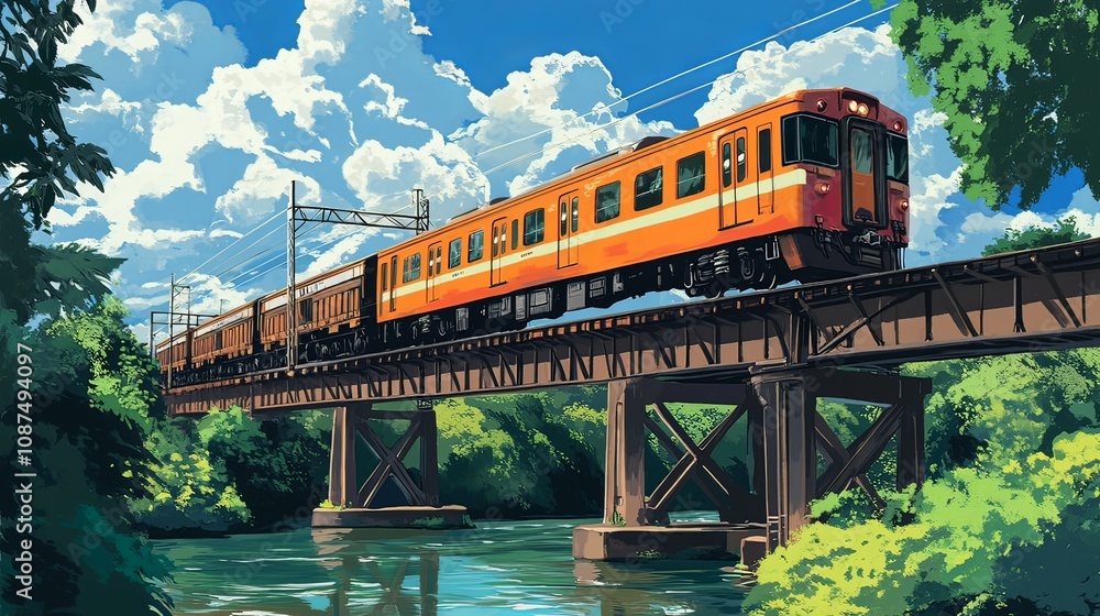 A vibrant Thai train entering a tunnel carved into a rocky mountain. A vibrant Thai train entering a tunnel carved into a rocky mountain.