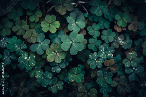 A close up of colorful wood sorrel leaves pattern texture photo