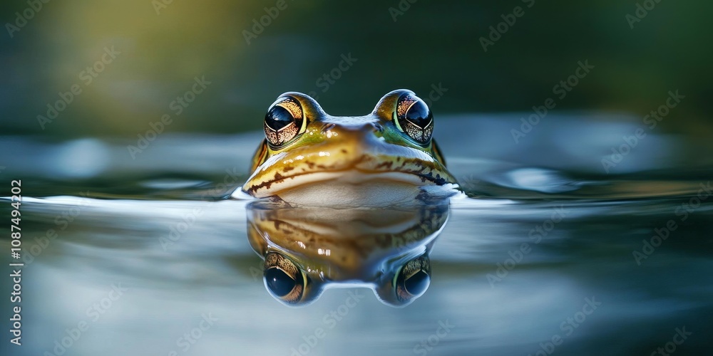 Frog gently floating on the water s surface in a serene pond setting, showcasing the beauty of nature and the peacefulness of a frog s habitat in tranquil surroundings. Frog gently floating on the water s surface in a serene pond setting, showcasing the beauty of nature and the peacefulness of a frog s habitat in tranquil surroundings.