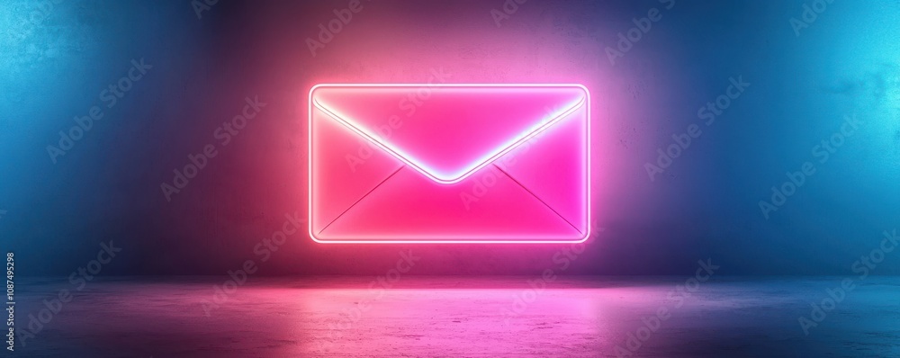 A glowing neon envelope against a dark backdrop, symbolizing digital communication and modern messaging. A glowing neon envelope against a dark backdrop, symbolizing digital communication and modern messaging.