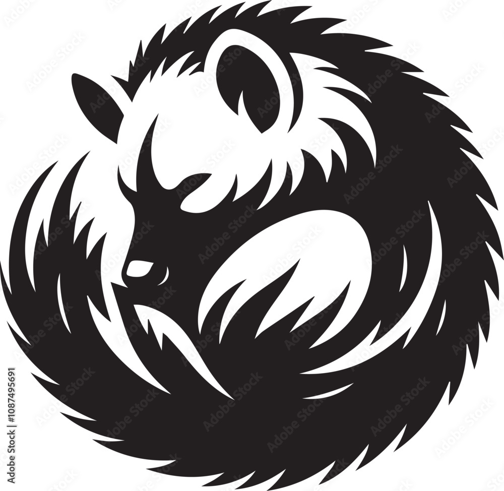 Obraz premium A silhouette of a hyena curled into a ball resting