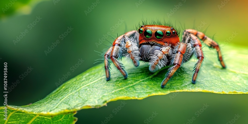 Jumping spider captured on a leaf, showcasing the unique characteristics of the jumping spider. This image highlights the fascinating details of a jumping spider in its natural habitat on the leaf. Jumping spider captured on a leaf, showcasing the unique characteristics of the jumping spider. This image highlights the fascinating details of a jumping spider in its natural habitat on the leaf.