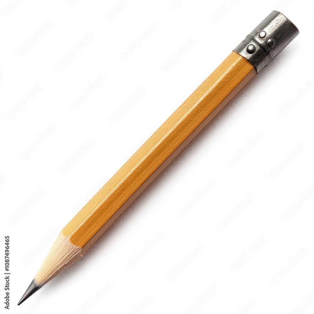 A wooden pencil with a sharpened tip and eraser, commonly used for writing or drawing. A wooden pencil with a sharpened tip and eraser, commonly used for writing or drawing.