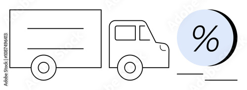 Outline of a delivery truck and a large percentage symbol suggesting discounts or savings. Ideal for logistics, shipping, e-commerce, delivery services, business promotions, cost savings, marketing
