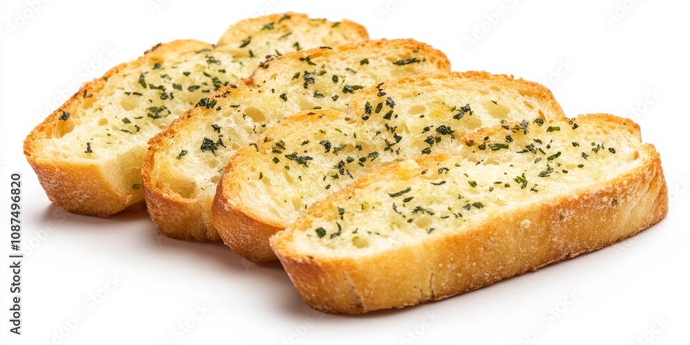Garlic and herb bread slices showcase the delightful flavors of garlic bread, perfectly displayed against a clean white background for a visually appealing presentation of garlic bread. Garlic and herb bread slices showcase the delightful flavors of garlic bread, perfectly displayed against a clean white background for a visually appealing presentation of garlic bread.