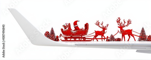 White passenger plane transportation A festive sleigh on a white background with Santa and reindeer. photo