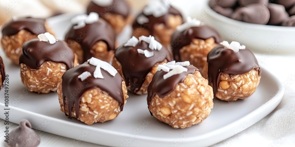 Vegan candies made with chickpeas and peanut butter, coated in chocolate glaze and topped with coconut chips. These chickpea energy balls offer a healthy, sugar free raw dessert option. Vegan candies made with chickpeas and peanut butter, coated in chocolate glaze and topped with coconut chips. These chickpea energy balls offer a healthy, sugar free raw dessert option.