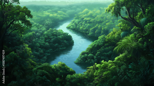 green forest and river photo