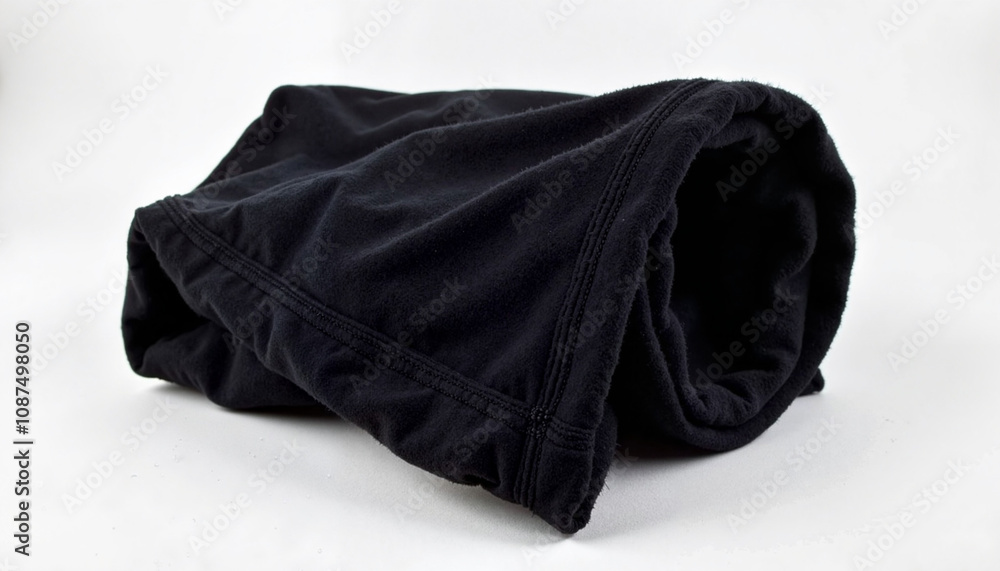 Rolled black fleece jacket, cozy texture, minimalist style, casual clothing display Rolled black fleece jacket, cozy texture, minimalist style, casual clothing display