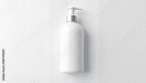 Minimalist white pump bottle, clean design, skincare product display, modern aesthetics