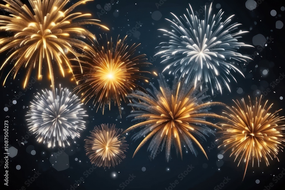 Naklejka premium 2025 New Year Celebration - Champagne And Clock For Countdown - Toast Cheering With Abstract Defocused Background