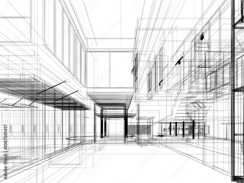Fototapeta premium modern empty hall interior design, 3d rendering