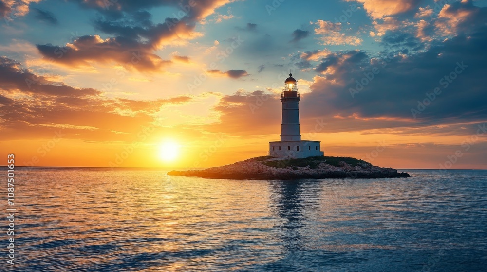 lighthouse in the sea while sunrise / sunset lighthouse in the sea while sunrise / sunset