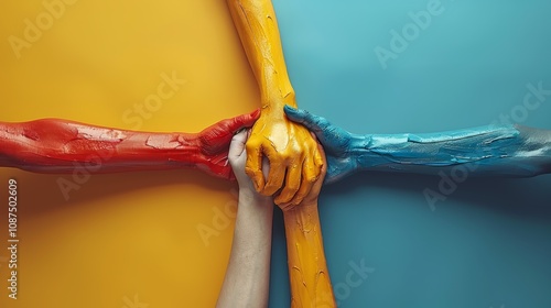 Colorful Hands Joined Together Symbolizing Unity and Friendship on Friendship Day photo