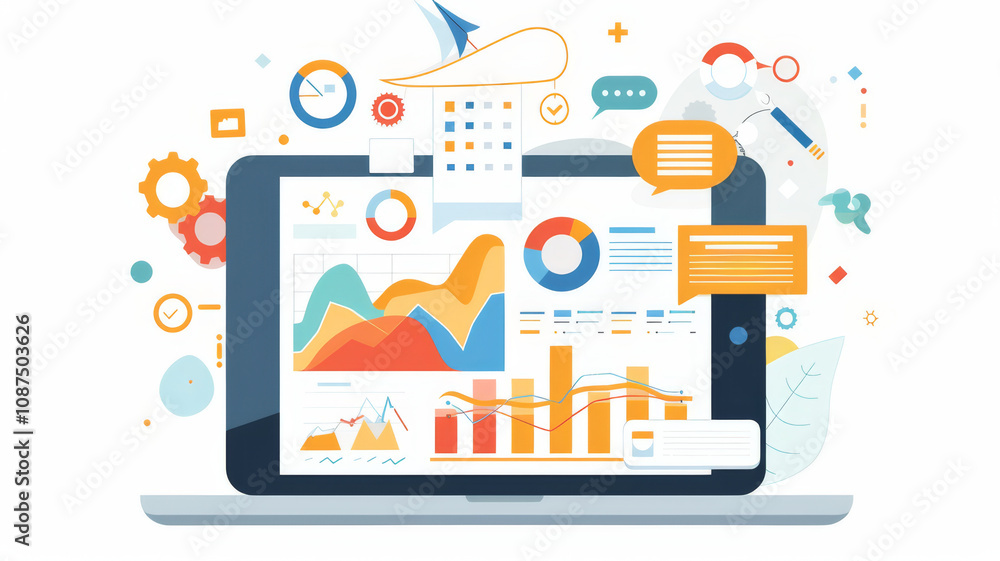 Analyzing Financial Data on Tablet with Digital Marketing Strategy. Concept Financial Analysis Analyzing Financial Data on Tablet with Digital Marketing Strategy. Concept Financial Analysis