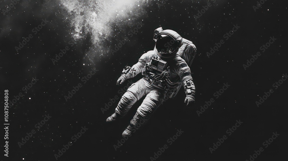 An astronaut floats weightlessly in the vast expanse of space, surrounded by a blanket of stars and a swirling nebula. An astronaut floats weightlessly in the vast expanse of space, surrounded by a blanket of stars and a swirling nebula.