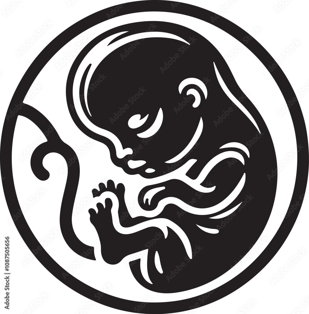 Prenatal human child with placenta silhouette vector image Prenatal human child with placenta silhouette vector image